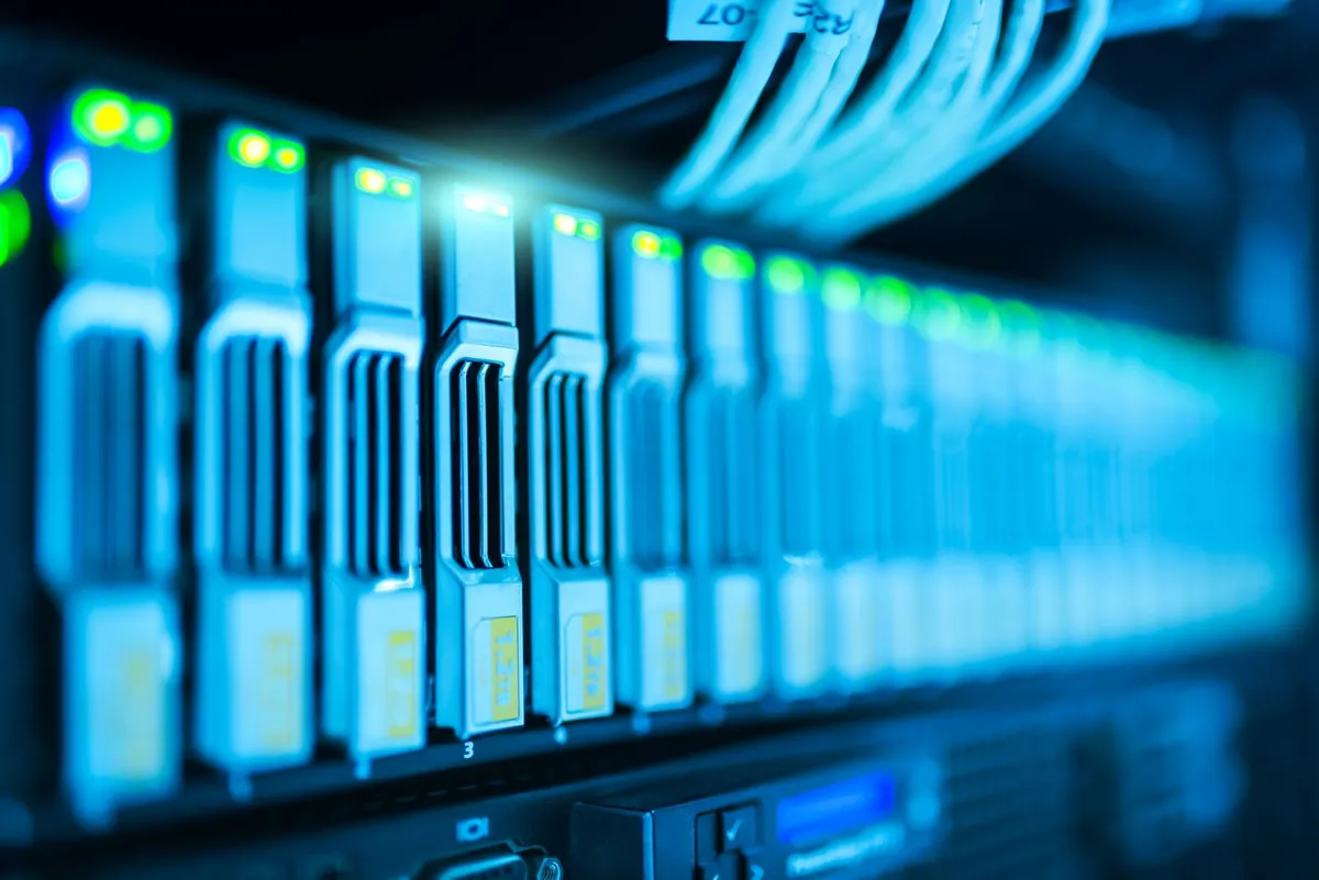 A network of connected servers in a data centre