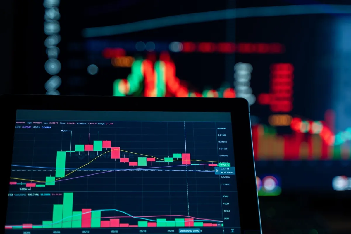 Business data shown as charts and graphs on screen