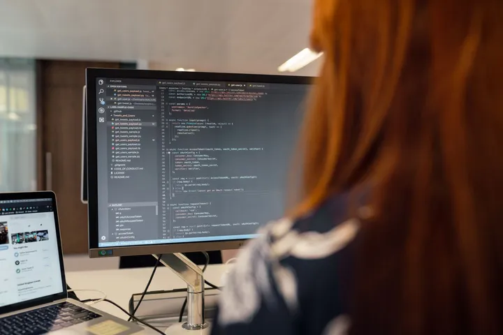 A developer building a web application on a monitor — Avaib