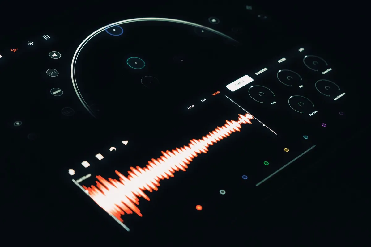 Sound waves representing voice technology on a screen